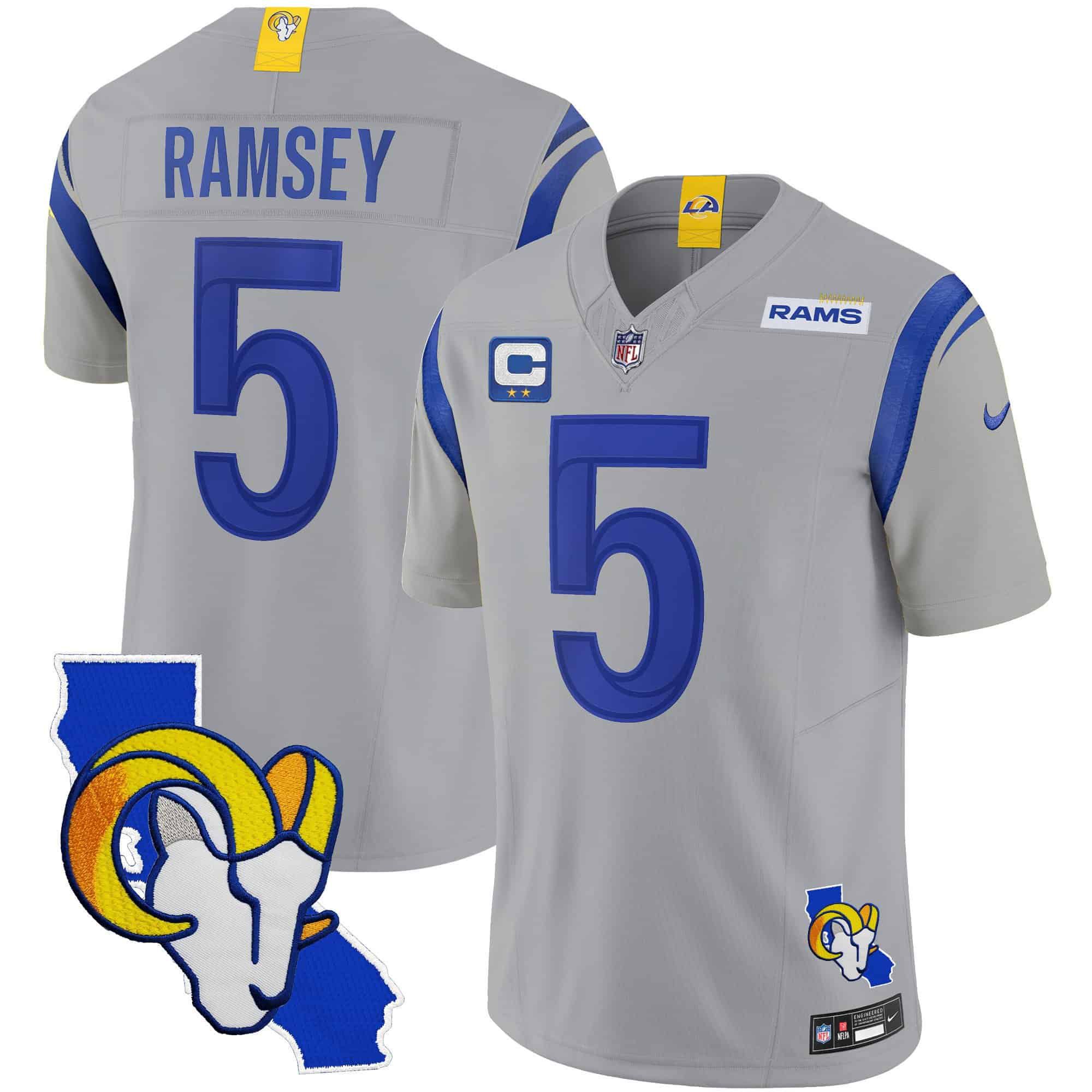 Men Los Angeles Rams #5 Ramsey Grey 2024 Nike California Patch Vapor Limited NFL Jersey style 1->indianapolis colts->NFL Jersey